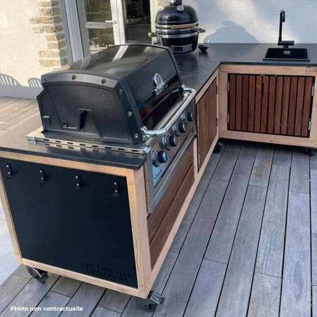 Cuisine d'été Lulu La Nantaise Tontons Grilleurs avec barbecue gaz Regal 420 Broil King encastré