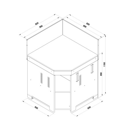 Dimensions module d'angle en inox et acier noir ENO