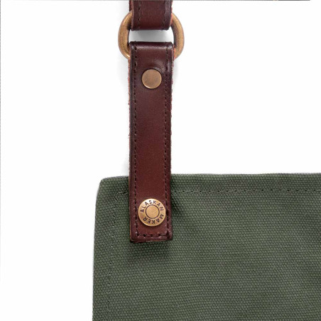 Tablier cuir et coton n°325 Vert Olive Alaskan Maker - tour de cou