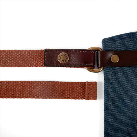 Ceinture Tablier en cuir et toile waxée bleu marine n°547