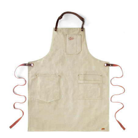 Tablier barbecue en coton et cuir n°325 Beige Alaskan Maker - vue face