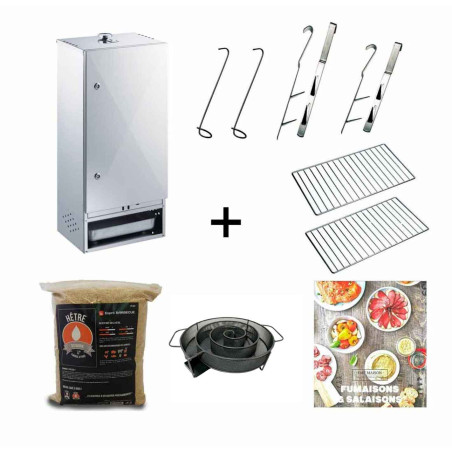 Pack fumoir en inox 85 cm porte charnières Peetz + générateur de fumée Nordic Flame