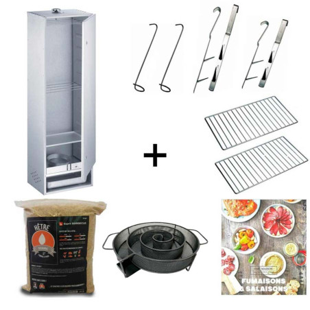 Pack fumoir 120 cm acier aluminé porte charnières Peetz + générateur de fumée Nordic Flame