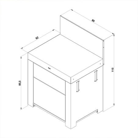 Modulo plan de travail 2 tiroirs gris cargo Eno - dimensions