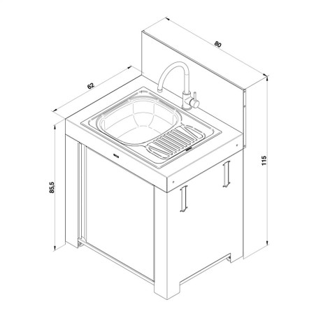 Modulo évier rectangle + égouttoir gris cargo Eno - dimensions