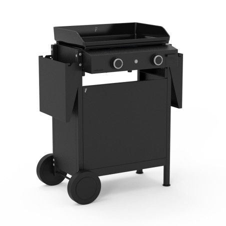 Chariot plancha Origin 60 en acier noir 60 cm - tablettes pliées