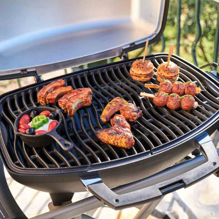 Surface de cuisson en fonte émaillée du barbecue électrique Napoléon Travel Q PRO 285 EX sur chariot