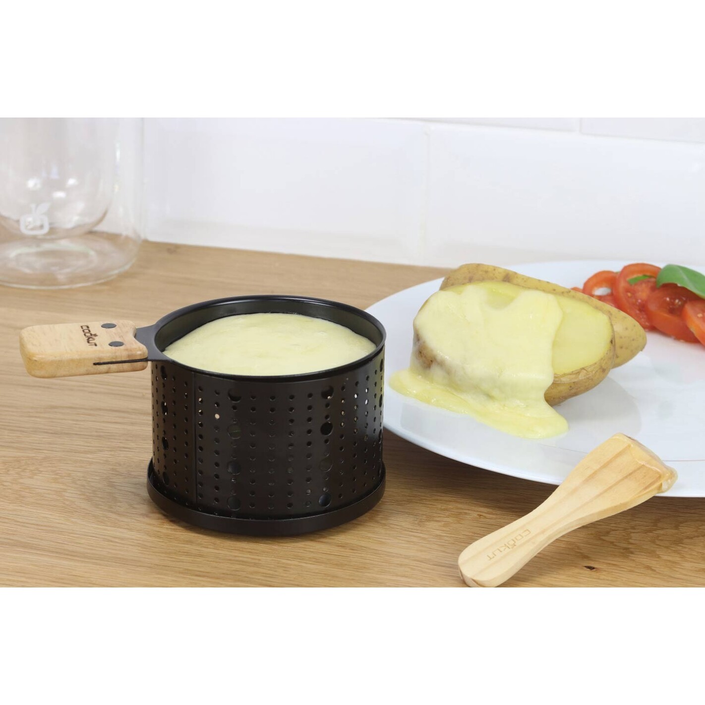 Poêle à fromage à raclette grillée à fromage avec spatule en silicone  Plateau de cuisson Rotaster antiadhésif