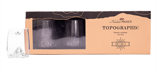 Packaging du coffret 4 verres à shooter Topographic Alaskan Maker