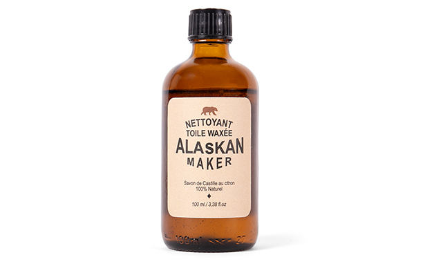 Flacon en verre nettoyant toile waxée Alaskan Maker vue recto