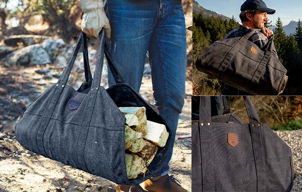 Sac à buches Lumberjack anthracite sous plusieurs angles