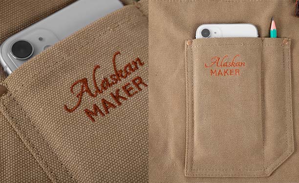 Zoom sur la poche et le coton du tablier n°325 Alaskan Maker