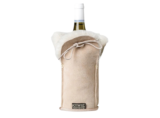 Housse isotherme en peau de mouton naturelle beige Kywie pour bouteille de champagne