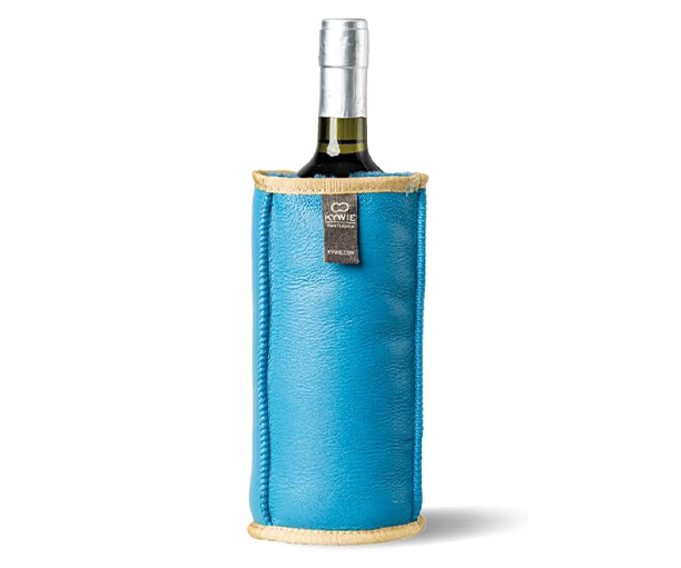 Housse isotherme en cuir lisse turquoise Kywie pour bouteille de vin