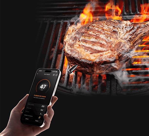 Surveillance de la cuisson d'une viande via la sonde Orka Meat'it 3 et l'application