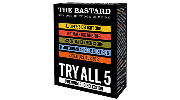 Coffret découverte avec 5 sachets de 30 g de rubs The Bastard